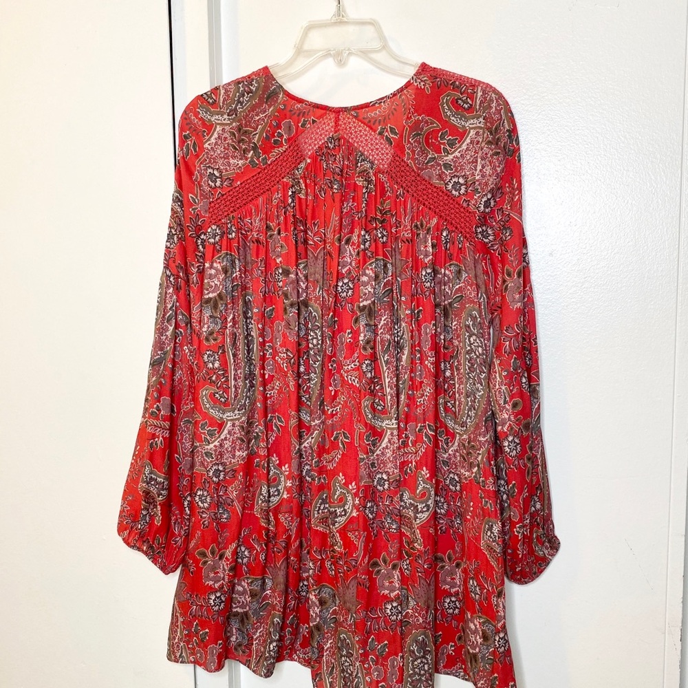 Free People Rain or Shine Red Boho Dress XS - Picture 7 of 8